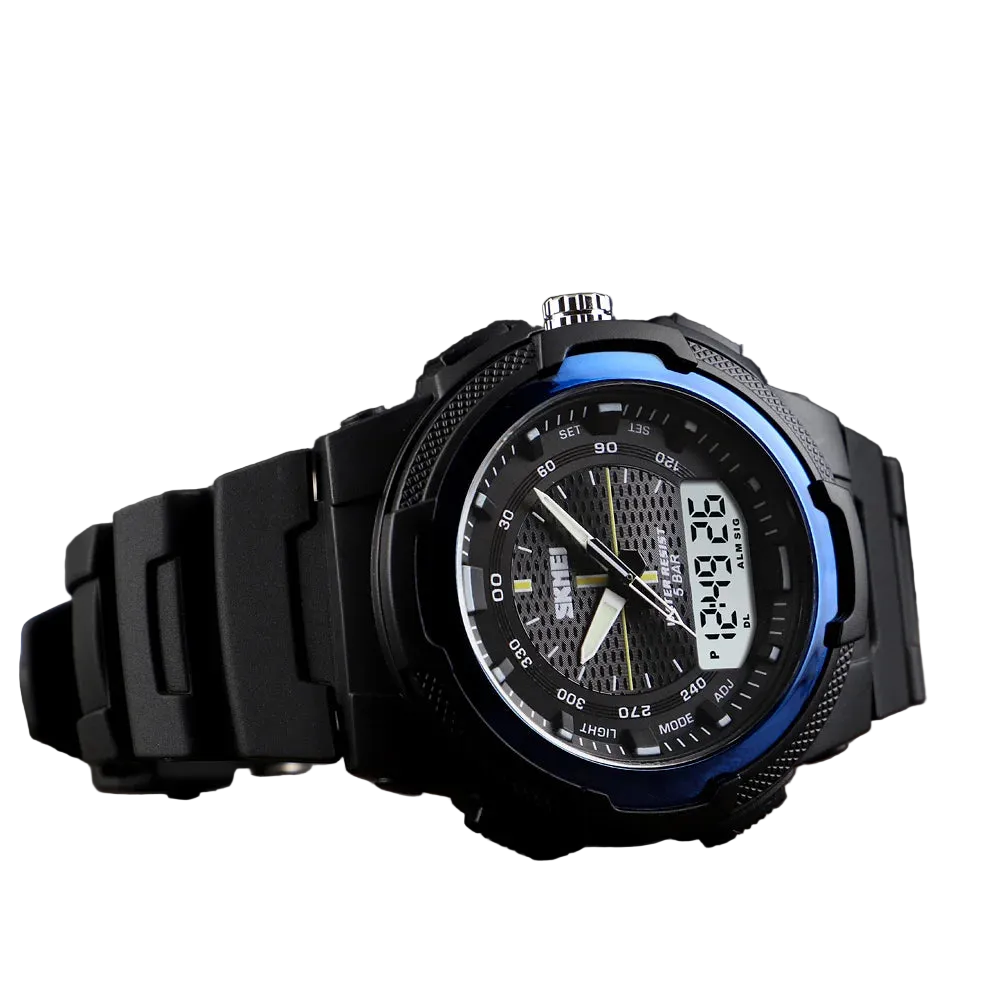 unisex classic watch vastara skmei dual time back light display sport es s stop date week 5bar pu strap clock reloj hombre -