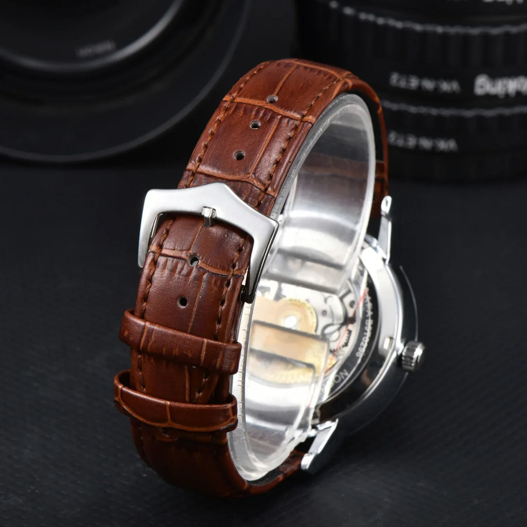 vastara orient double lion japanese fully hollowed out business 's leather strap watch 10 - business unisex timepiece with