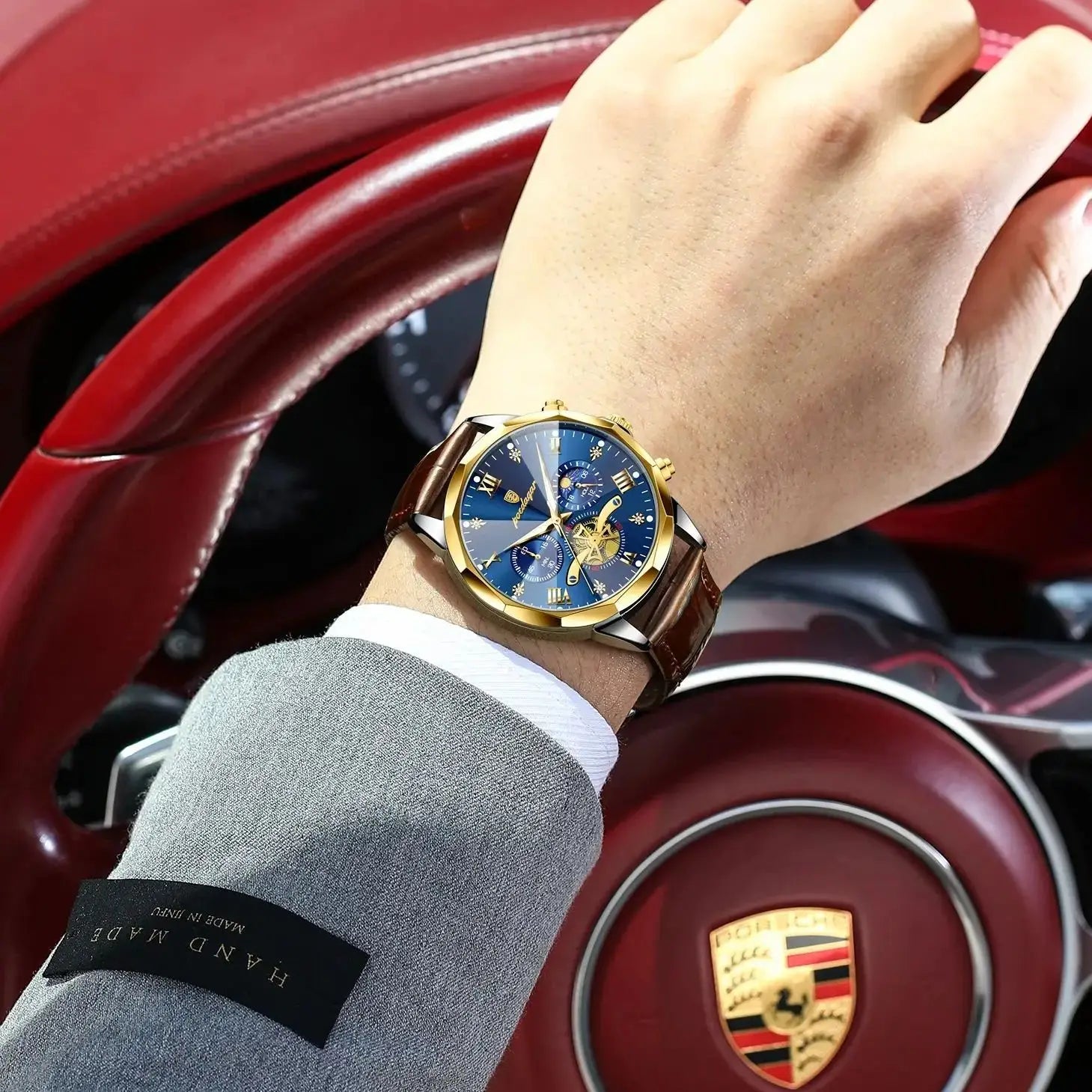 unisex classic watch vastara chronograph poedagar military - chronograph genuine leather - daily wear timepiece with white