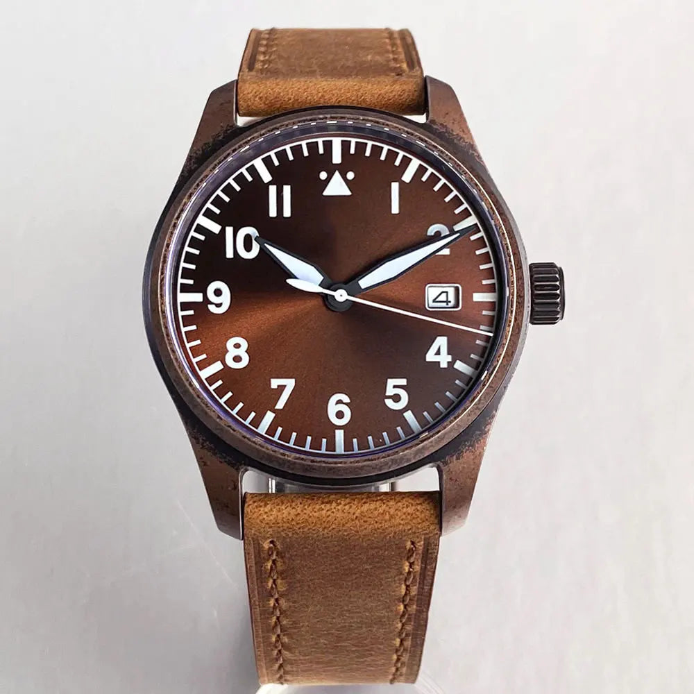 vastara sapphire tandorio retro pilot es nh35a 's aviator bronze pvd sapphire crystal 39mm watch 29 - classic unisex