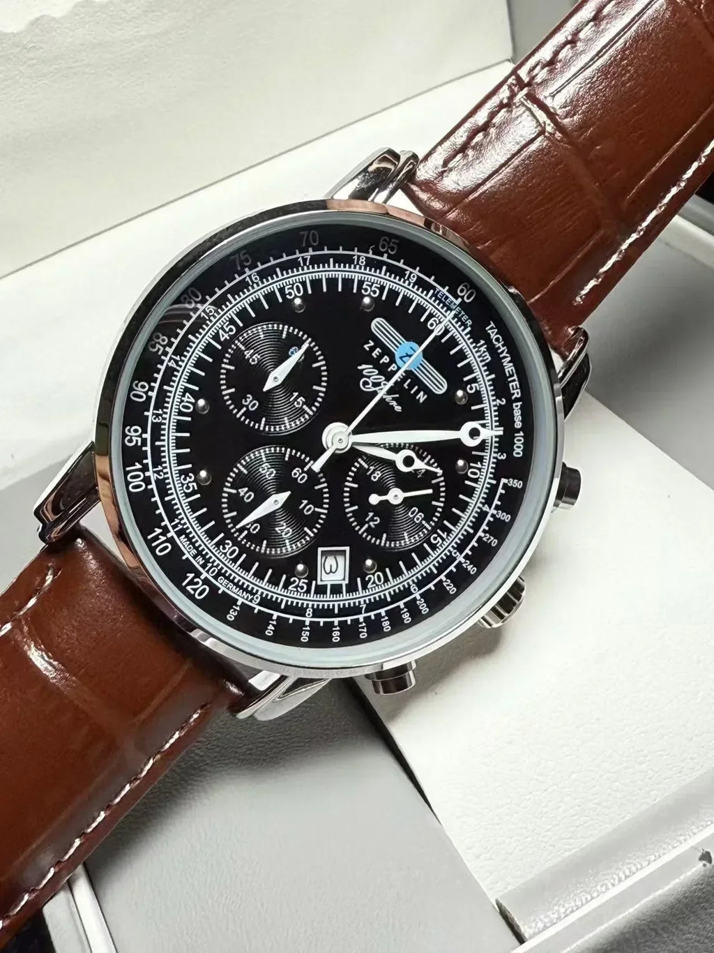 vastara - zeppelin skychrono 42mm quartz chronograph leather watch watch 8 - vintage unisex timepiece with chronograph (USA)