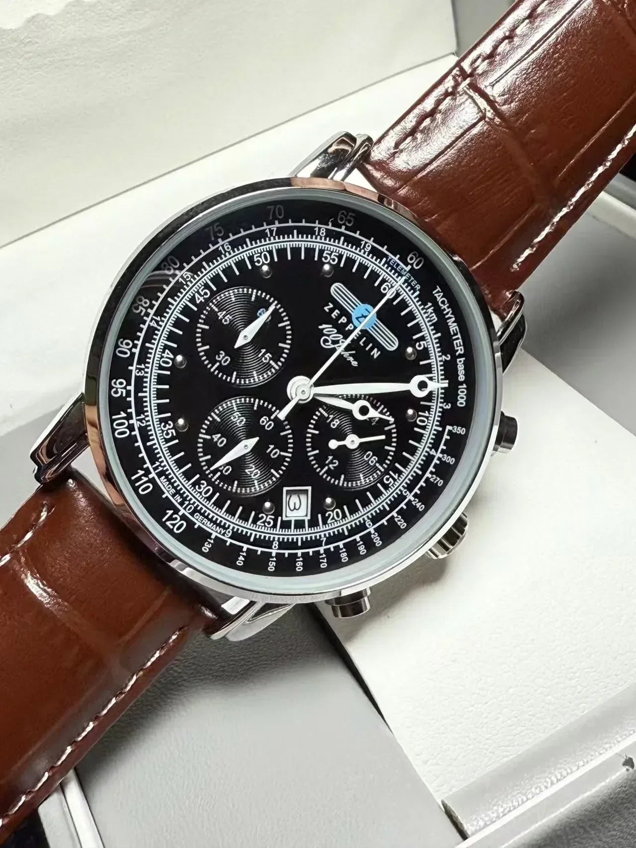 vastara - zeppelin skychrono 42mm quartz chronograph leather watch watch 8 - vintage unisex timepiece with chronograph (USA)