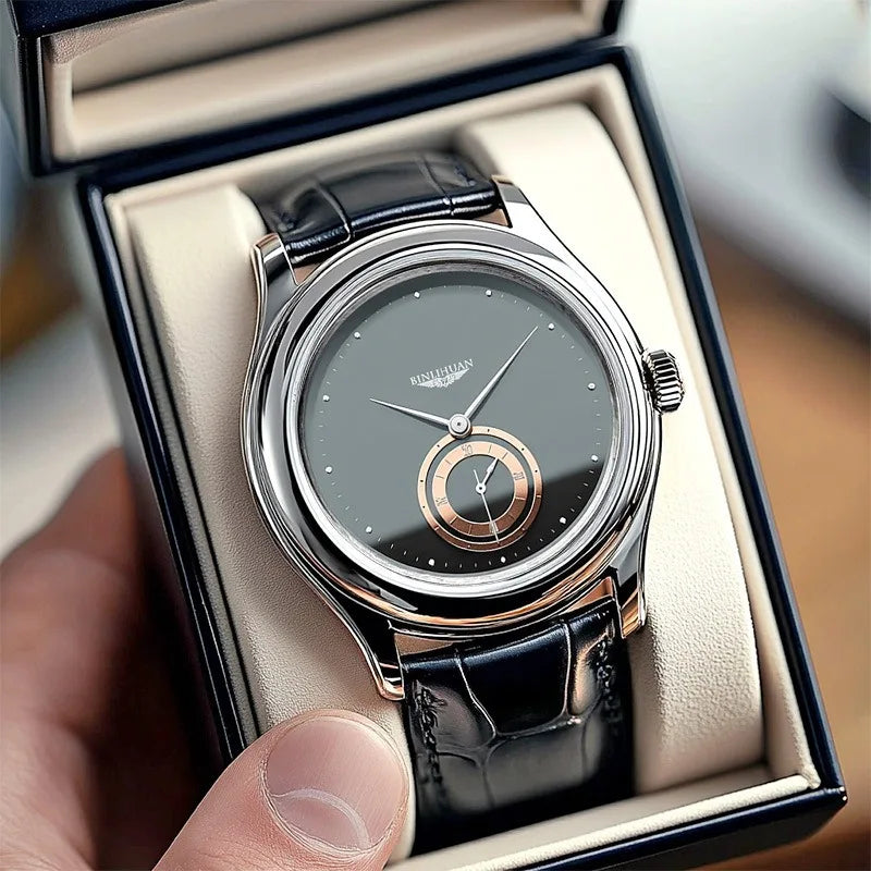 vastara business black leather analog es daily valentine's gift graduation gift for school - business unisex watch with