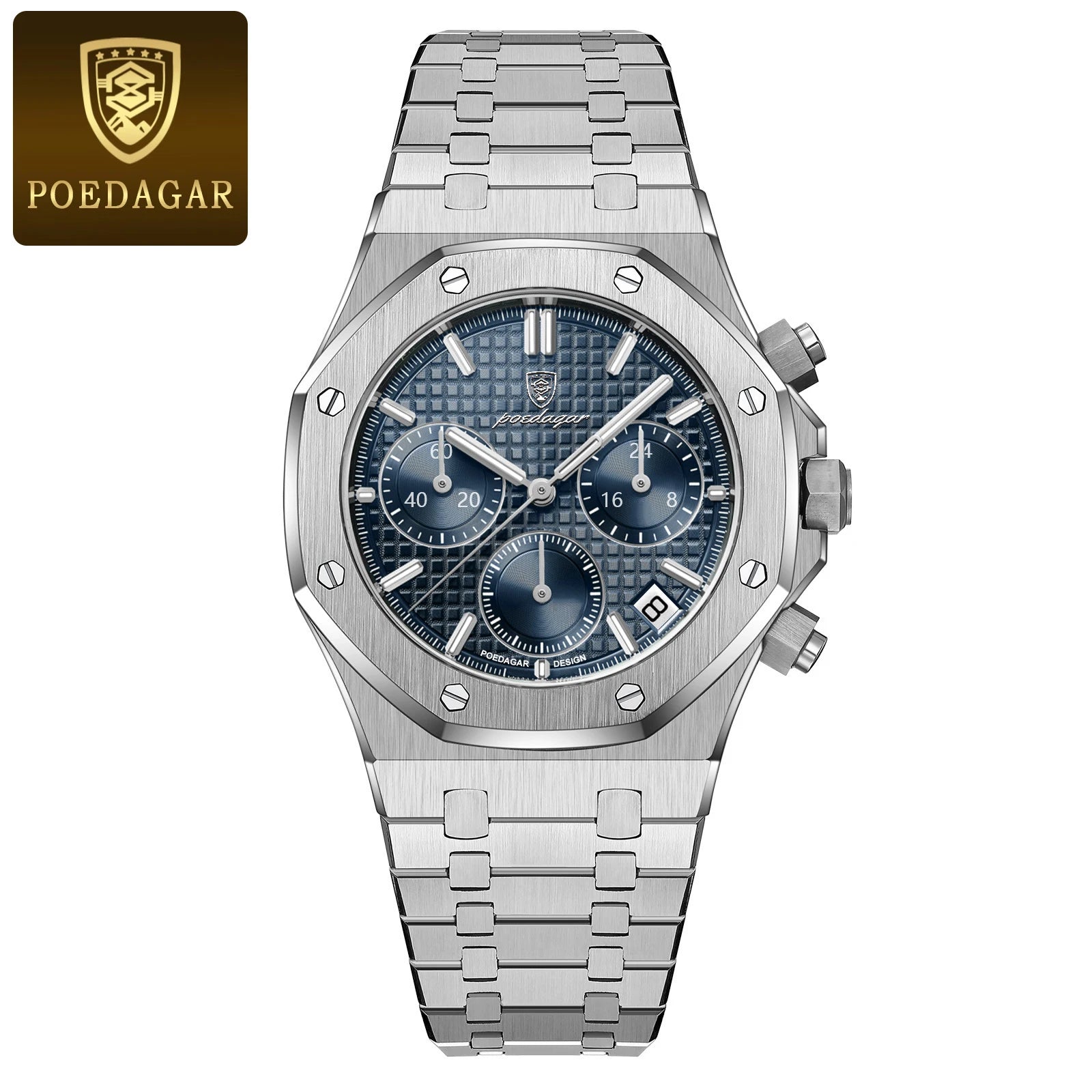 vastara chronograph poedagar s es stainless steel date watch 7 - classic unisex timepiece with chronograph (USA)