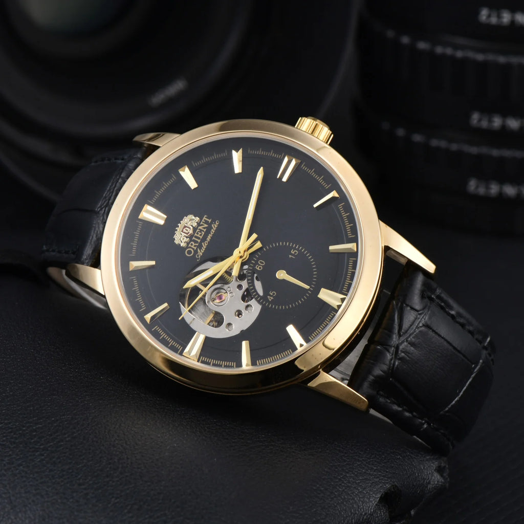 vastara orient double lion japanese fully hollowed out business 's leather strap watch 18 - business unisex timepiece with