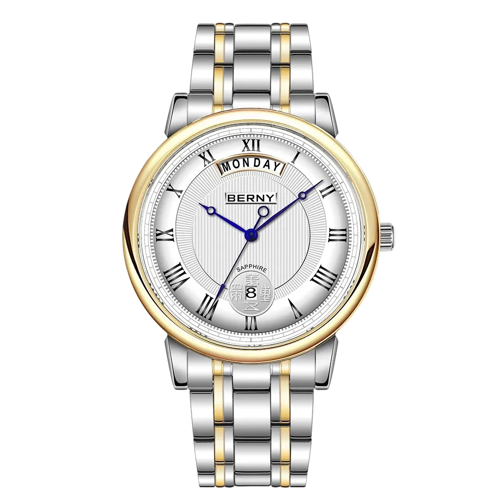 vastara berny miyota vj55top day date stainless steel sapphire for watch 25 - classic unisex timepiece with chronograph (USA)