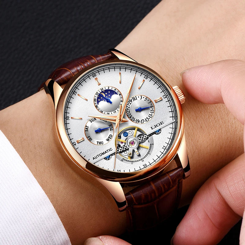 vastara - aeternum automatic mechanical moon phase leather watch for watch 6 - elegant unisex timepiece with waterproof (USA)