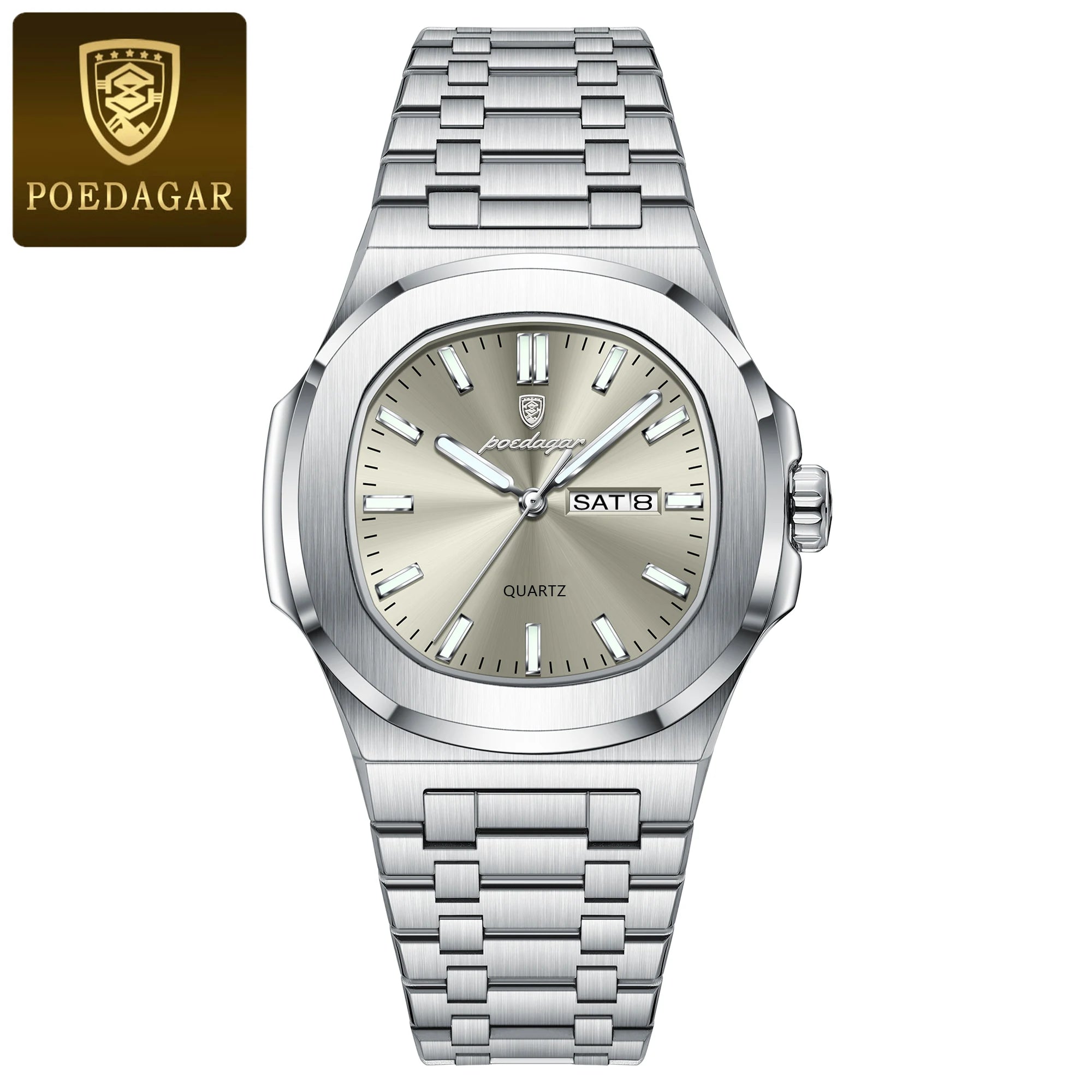 vastara poedagar square s es luminous watch 8 - classic unisex timepiece with stainless steel (USA)