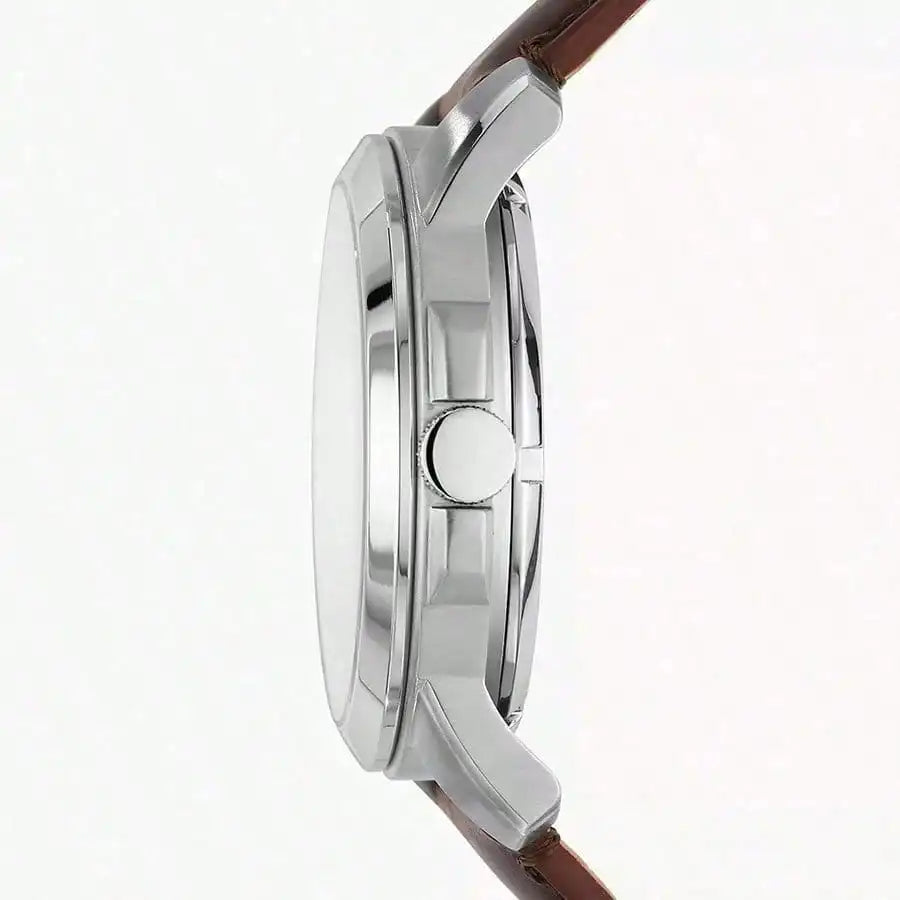 VASTARA vastara - fossil man watches white dial and brown leather strap unisex timepiece - stainless steel stainless steel