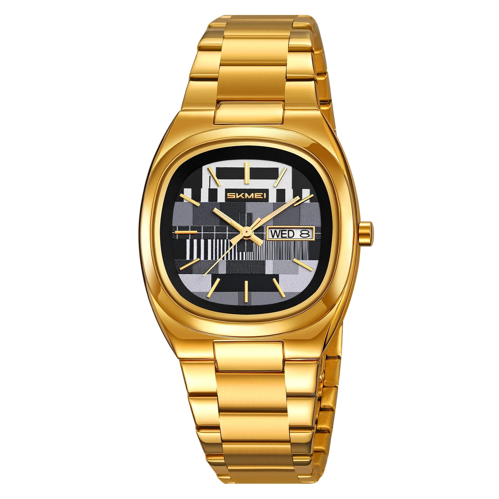 vastara skmei retro gold oval watch tv pattern dial 30m watch 9 - vintage unisex timepiece with stainless steel (USA)