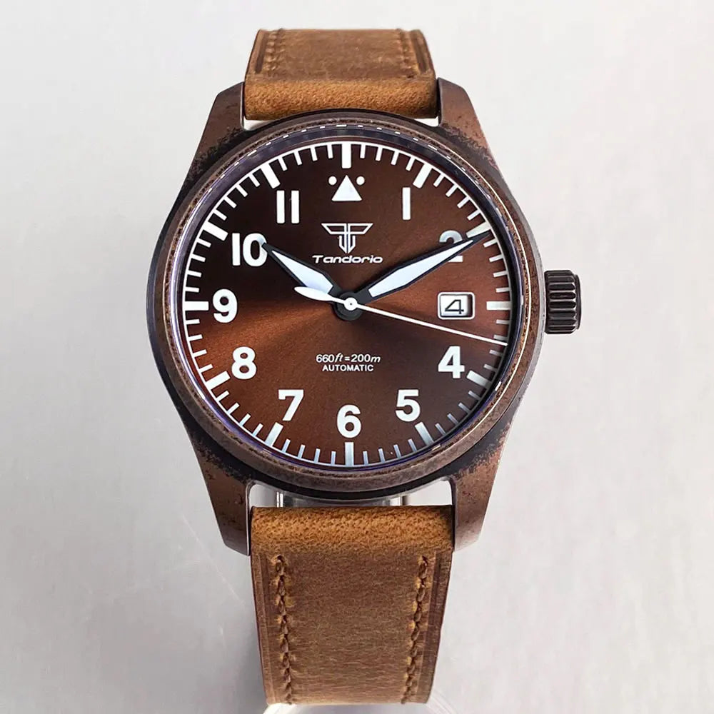 vastara sapphire tandorio retro pilot es nh35a 's aviator bronze pvd sapphire crystal 39mm watch 28 - classic unisex