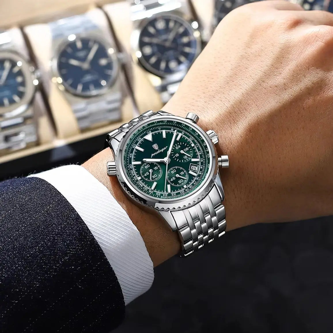 unisex classic watch vastara chronograph poedagar s date chronograph stainless - daily wear timepiece with white dial (USA)