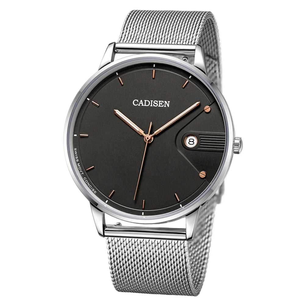 VASTARA vastara - cadisen men’s sapphire quartz watch with milano mesh strap luxury timepiece timepiece - waterproof