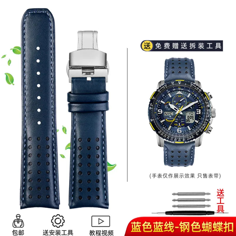 vastara genuine leather for citizen blue angel radio wave at8020 54l watch 15 - classic unisex timepiece with stainless