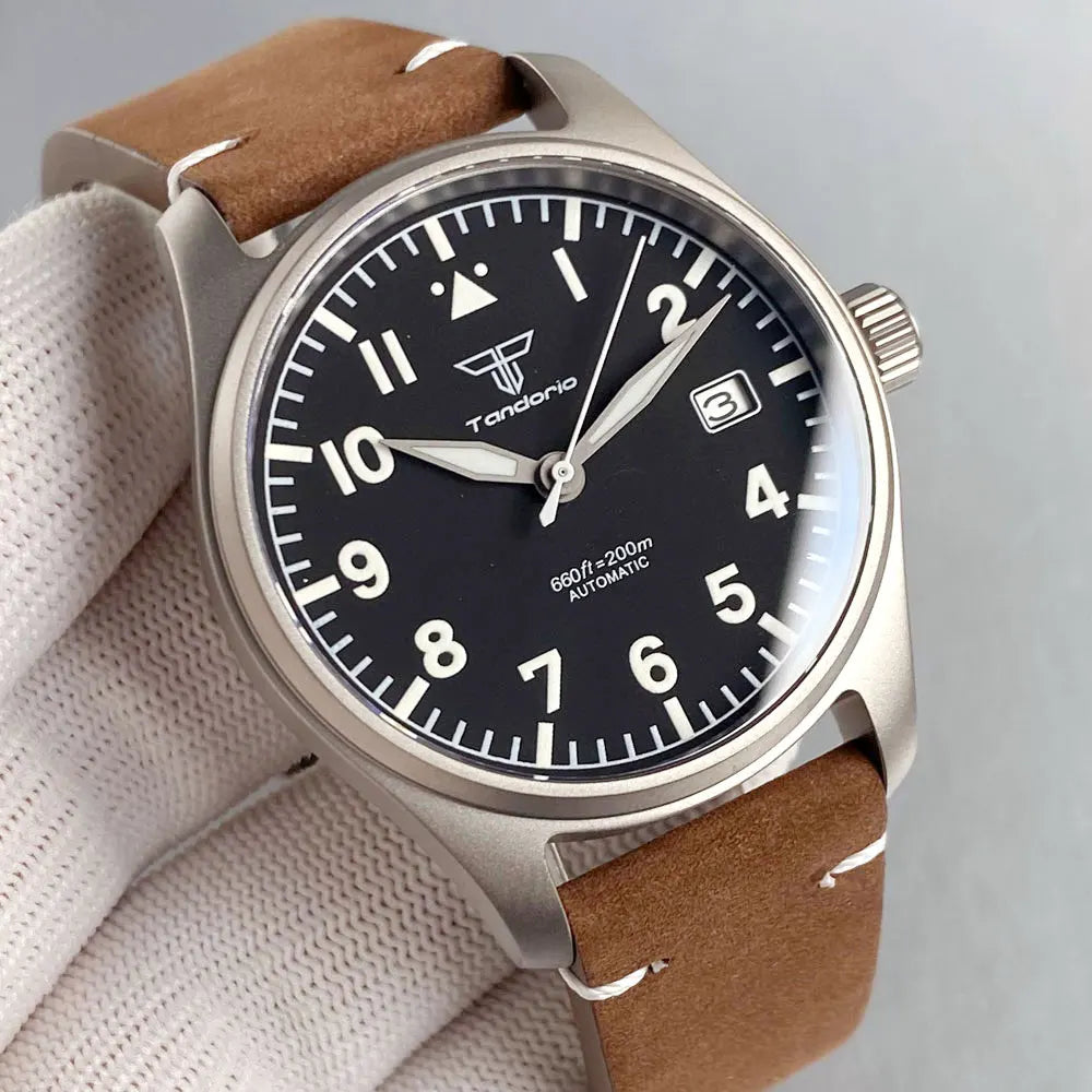 Tandorio mm Titanium Case Titanium Hands Pilot - Premium Quality Product