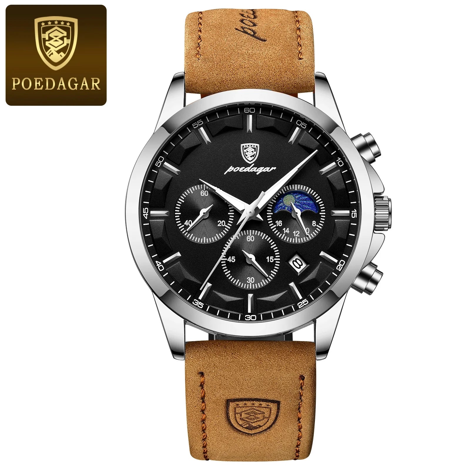 vastara genuine leather chronograph poedagar sports watch 9 - sports unisex timepiece with chronograph (USA)