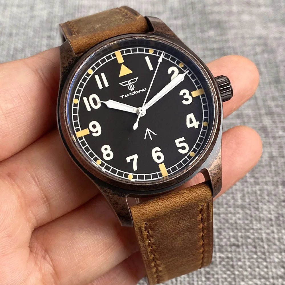 vastara sapphire tandorio retro pilot es nh35a 's bronze plated pvd sapphire crystal 39mm watch 27 - classic unisex
