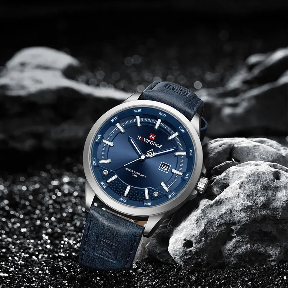 vastara naviforce classic alloy case leather band es business calendar clock gift reloj hombre watch detail - reliable