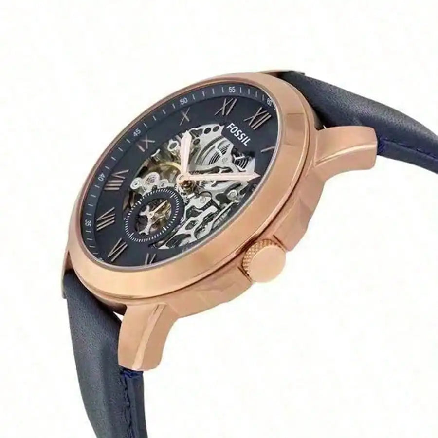 vastara - fossil men's leather three-hand stainless steel watch watch detail - quartz movement movement, stainless steel,