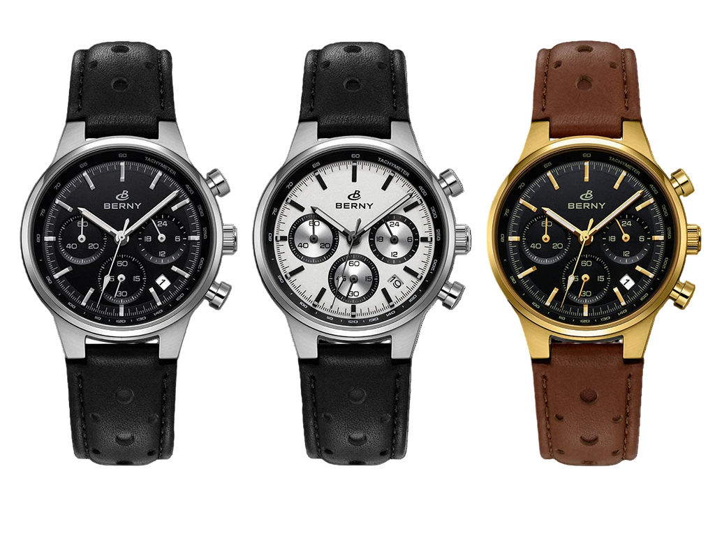 vastara berny chronograph sports for sapphire retro leather watch 7 - casual unisex timepiece with chronograph (USA)