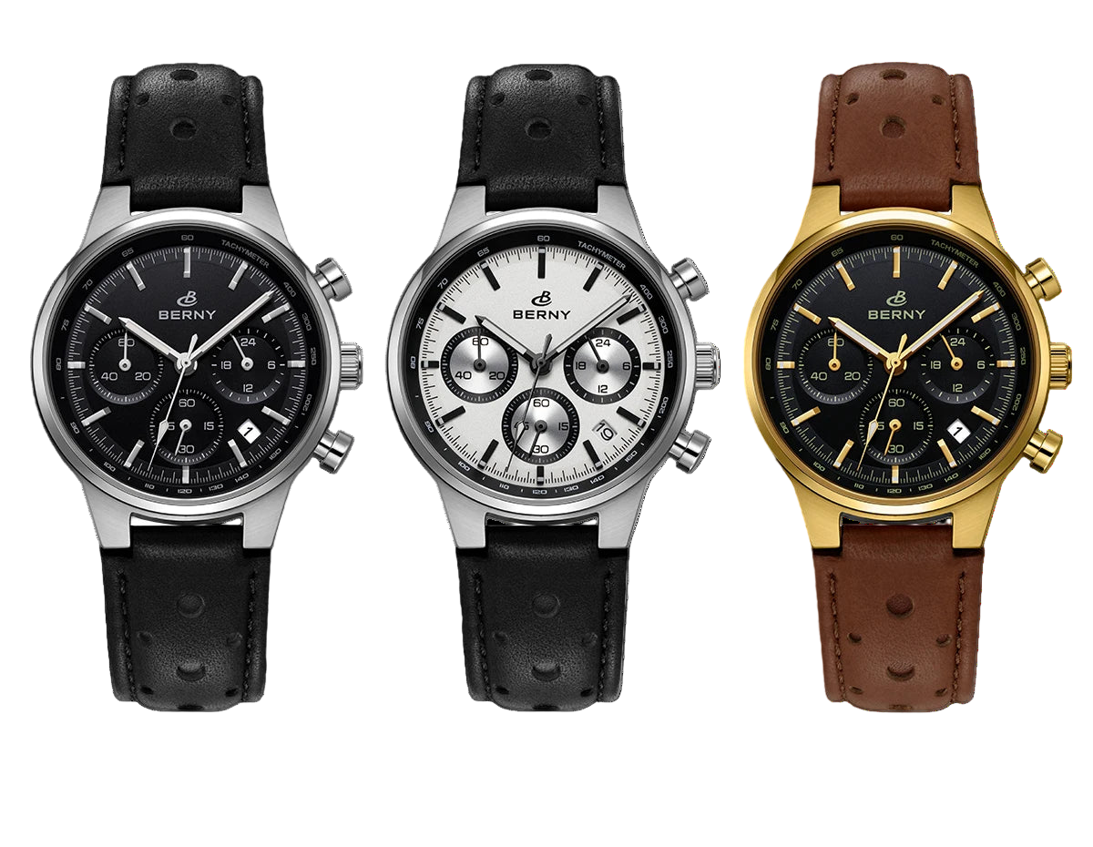 vastara berny chronograph sports for sapphire retro leather watch 7 - casual unisex timepiece with chronograph (USA)