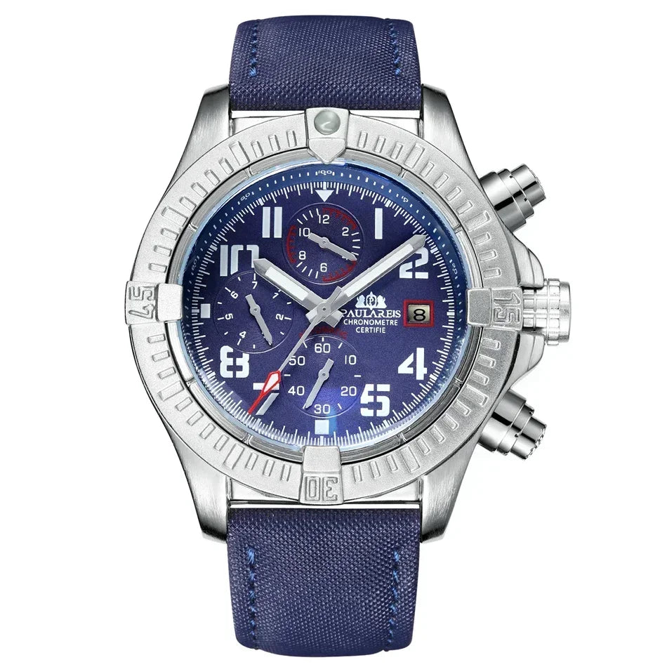 vastara s self wind canvas genuine black blue leather multifunction date month luminous watch 40 - classic unisex timepiece