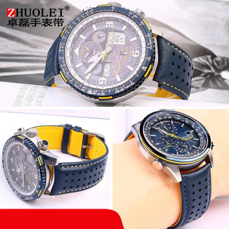 VASTARA vastara genuine leather for citizen blue angel radio wave at8020 54l unisex timepiece - stainless steel stainless