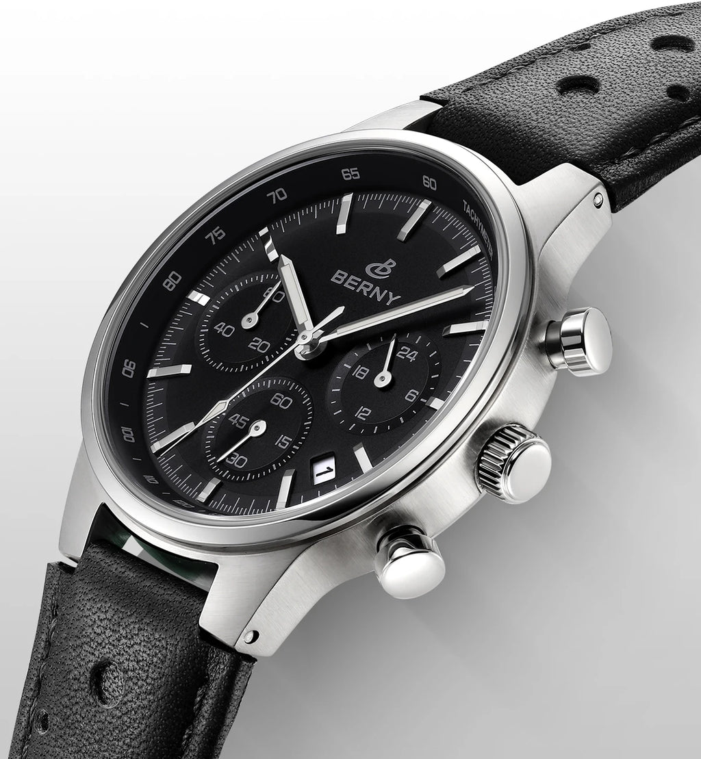 vastara berny chronograph sports for sapphire retro leather watch 15 - casual unisex timepiece with chronograph (USA)