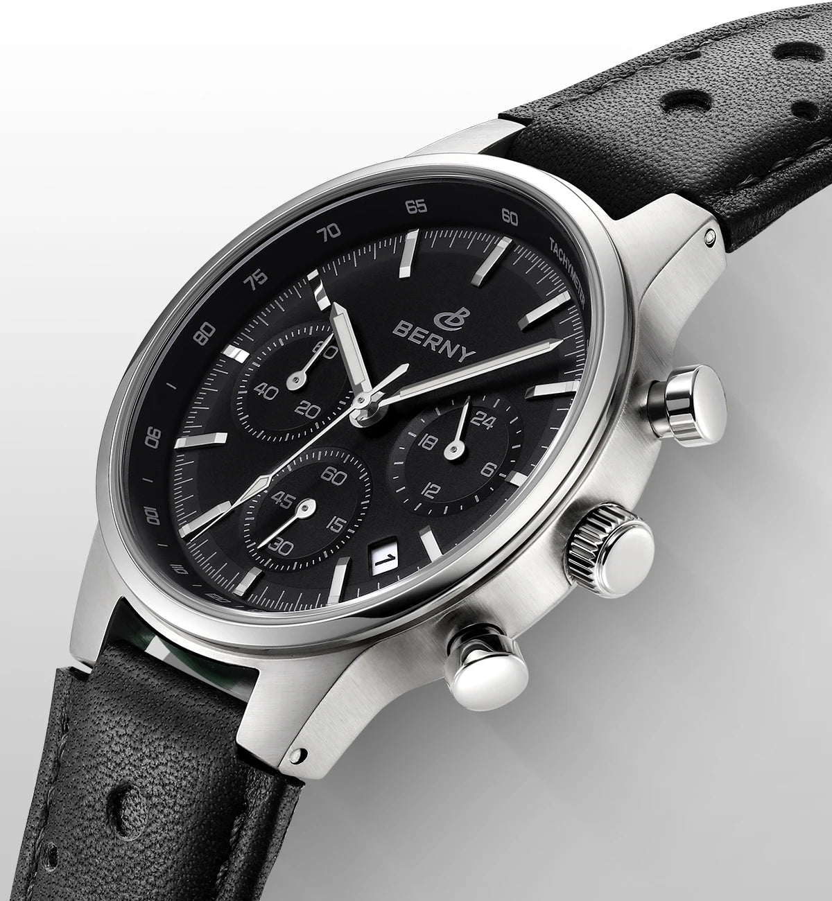 vastara berny chronograph sports for sapphire retro leather watch 15 - casual unisex timepiece with chronograph (USA)