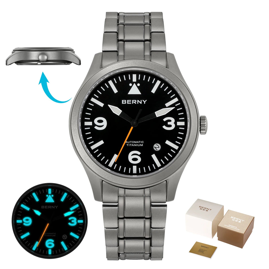 vastara berny pilot titanium sapphire ar coating supper luminous 10bar sport titanium aviation watch 46 - classic unisex