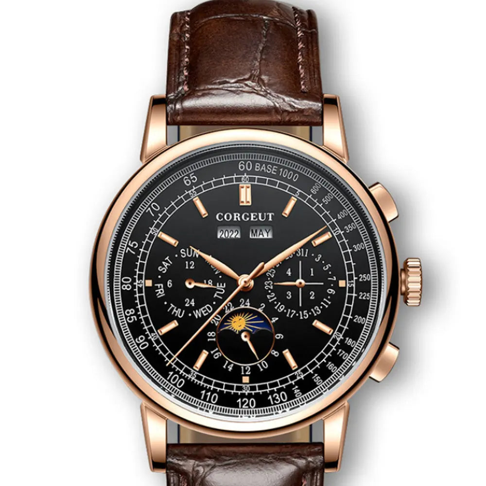 vastara - corgeut horizon master moonphase automatic watch watch 62 - casual unisex timepiece with stainless steel (USA)