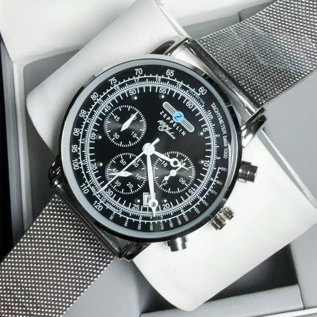 vastara - zeppelin skychrono 42mm quartz chronograph leather watch watch 6 - vintage unisex timepiece with chronograph (USA)