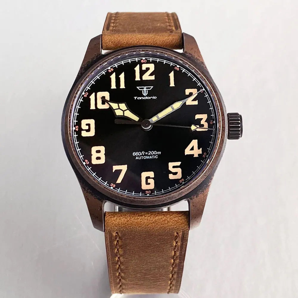 vastara sapphire tandorio retro pilot es nh35a 's aviator bronze pvd sapphire crystal 39mm watch 34 - classic unisex