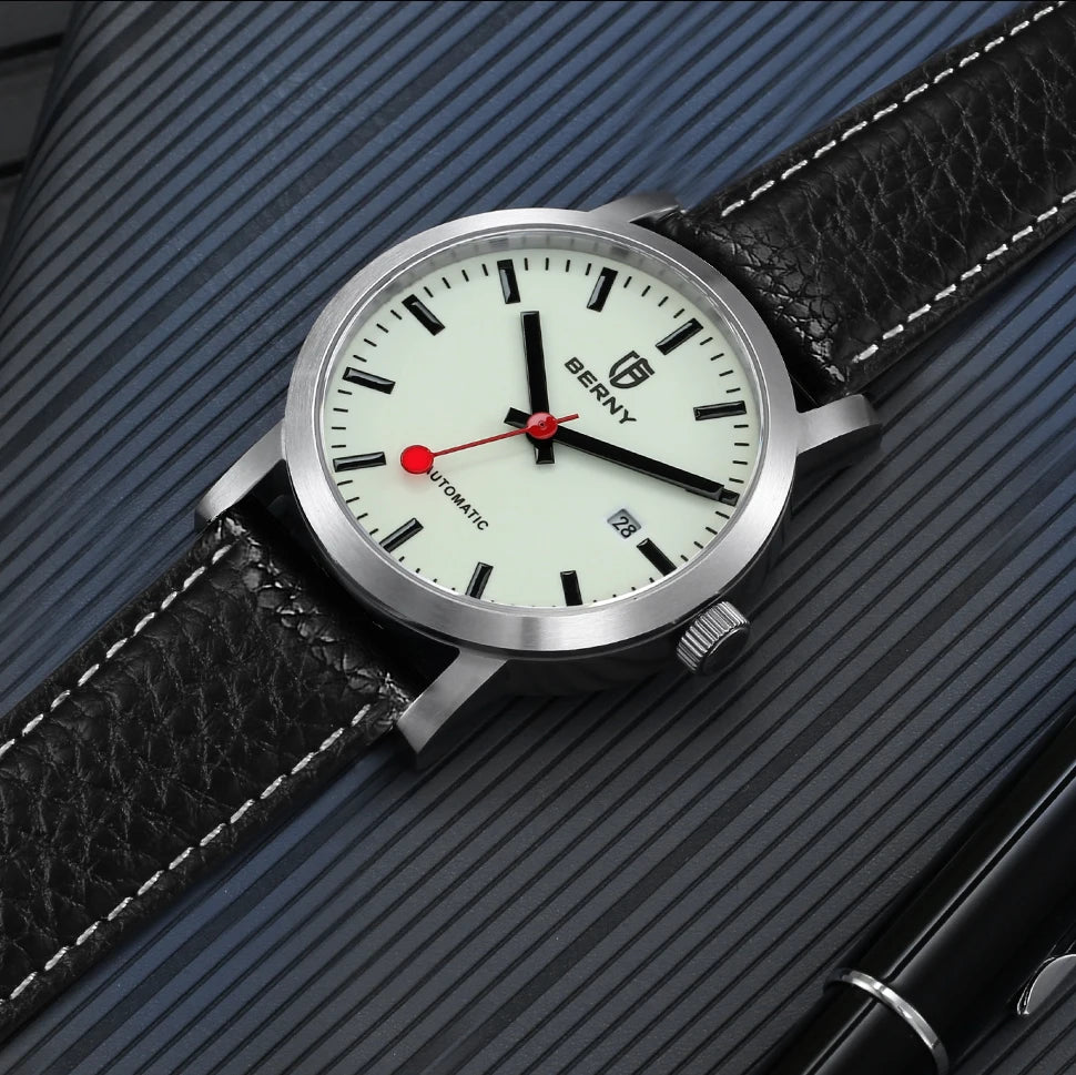 vastara berny for self-wind sappire miyota luminous railroad watch 12 - casual unisex timepiece with stainless steel (USA)