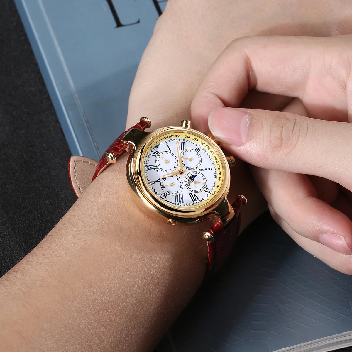 vastara retro for sun moon phase: genuine leather genuine leather watch 5 - classic unisex timepiece with stainless steel