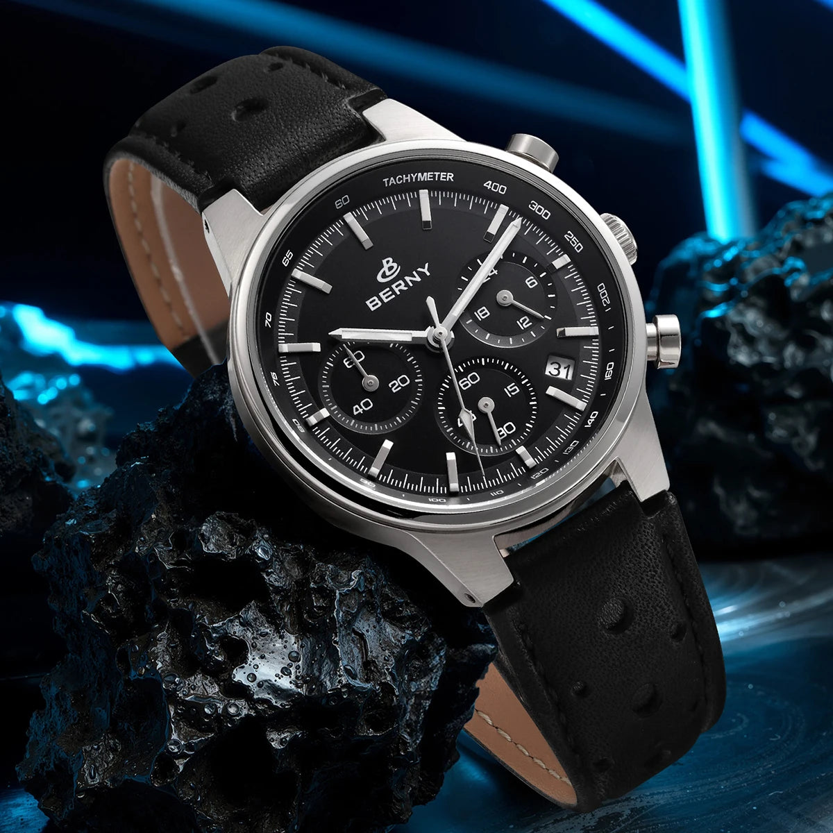 vastara berny chronograph sports for sapphire retro leather watch 9 - casual unisex timepiece with chronograph (USA)