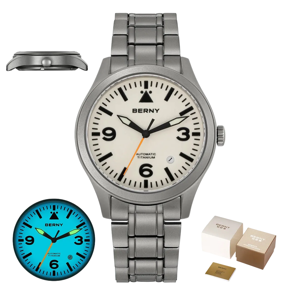 vastara berny pilot titanium sapphire ar coating supper luminous 10bar sport titanium aviation watch 40 - classic unisex