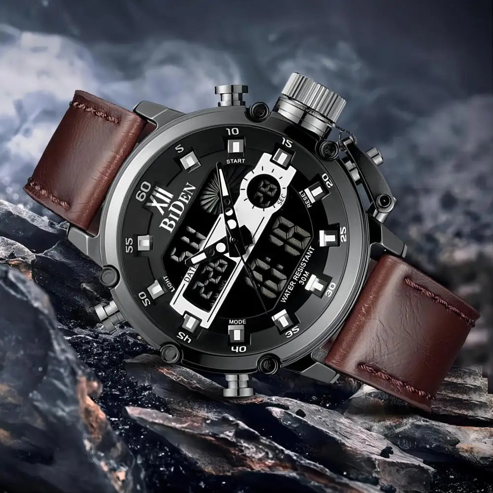 vastara - biden men's waterproof digital military sports watch detail - quartz movement movement, chronograph, waterproof