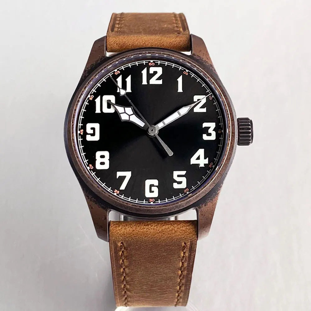 vastara sapphire tandorio retro pilot es nh35a 's aviator bronze pvd sapphire crystal 39mm watch 32 - classic unisex