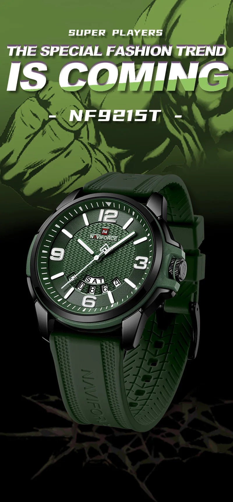 vastara original naviforce for silicone strap business classic wrist es date clock silicone with silicone watch 7 - business