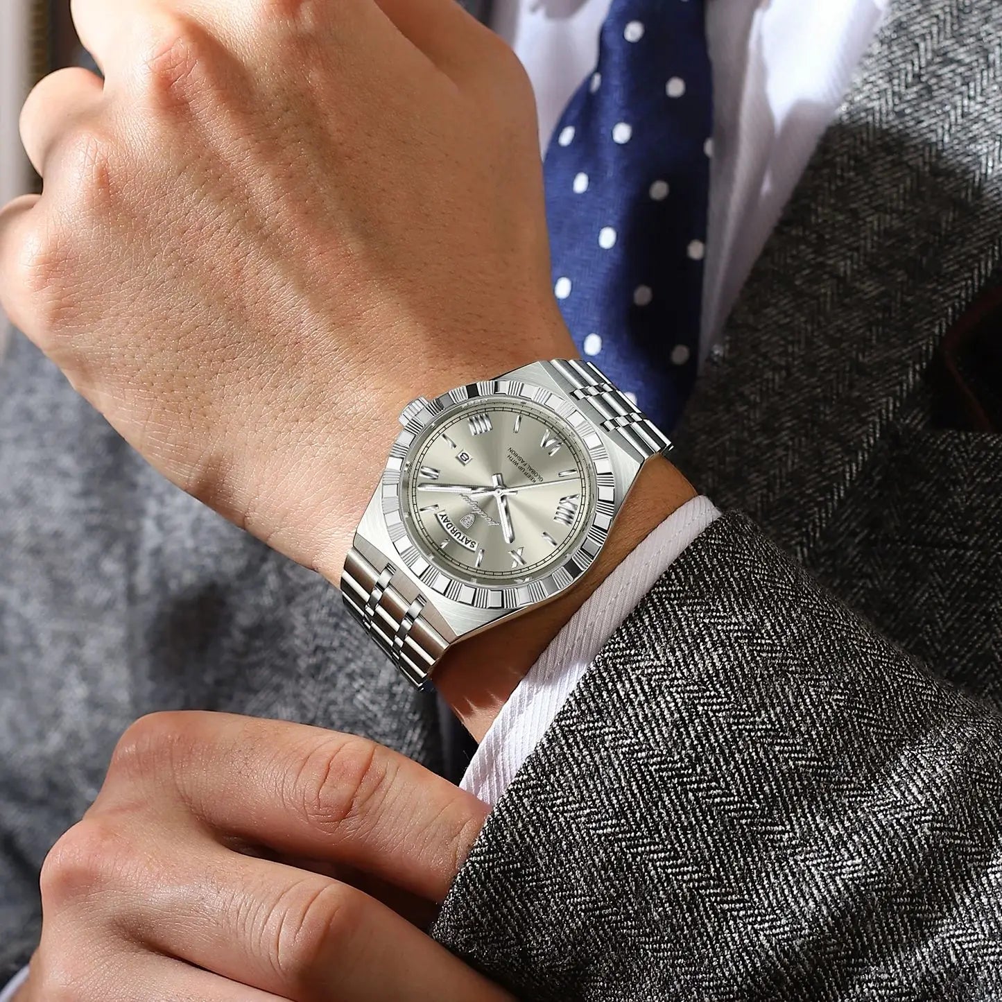 vastara - aurelius chrono luxury quartz roman calendar watch for men watch detail - reliable movement, waterproof,