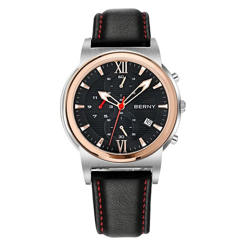 BERNY Men Quartz Watch Calendar Waterproof Leather - Product Image 26