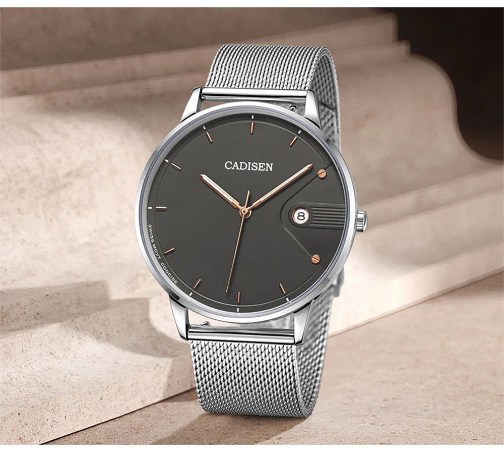 vastara - cadisen men’s sapphire quartz watch with milano mesh strap watch 11 - casual luxury timepiece timepiece with