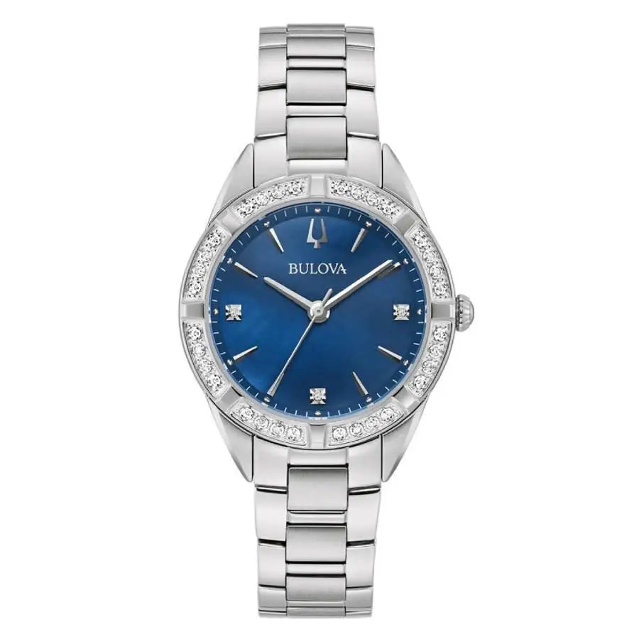 Bulova | Quartz Crystal Blue Dial Ladies Watch R - Luxury Watch with precision timepiece