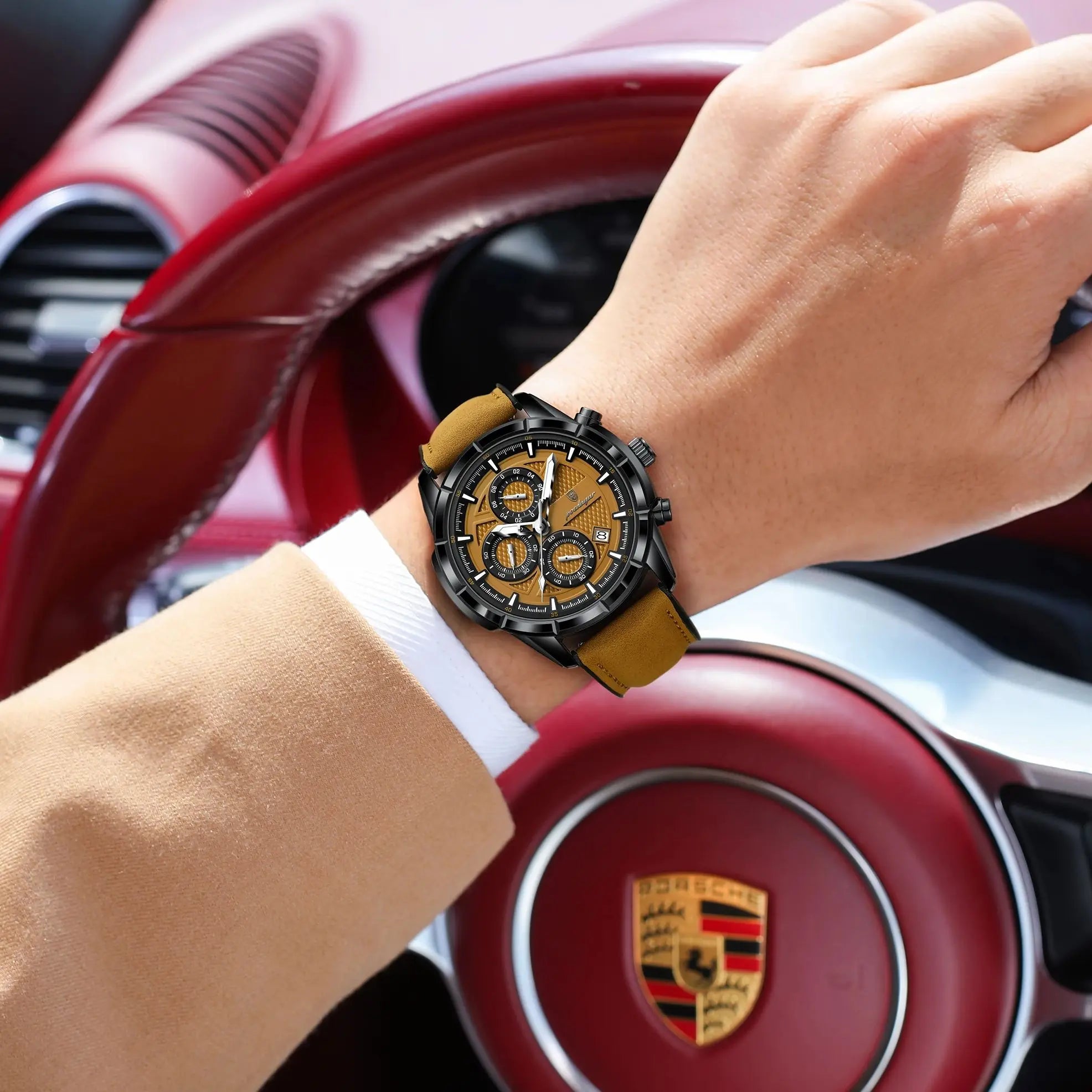 unisex classic watch vastara chronograph poedagar original leather - genuine leather - daily wear timepiece with white dial