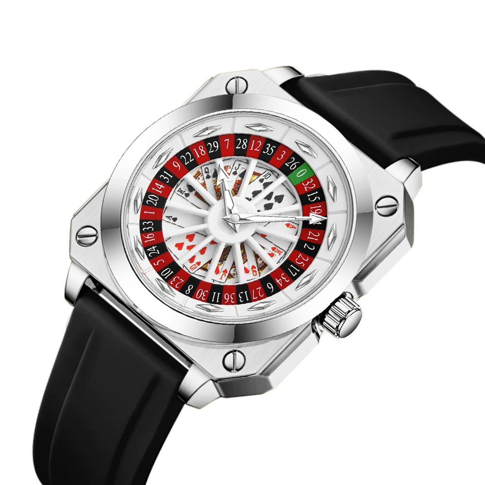 Creative Men Watch Fashion Roulette Original Quartz Movement Silicone Red Black Sports Square Rotating Night Light Watch f...