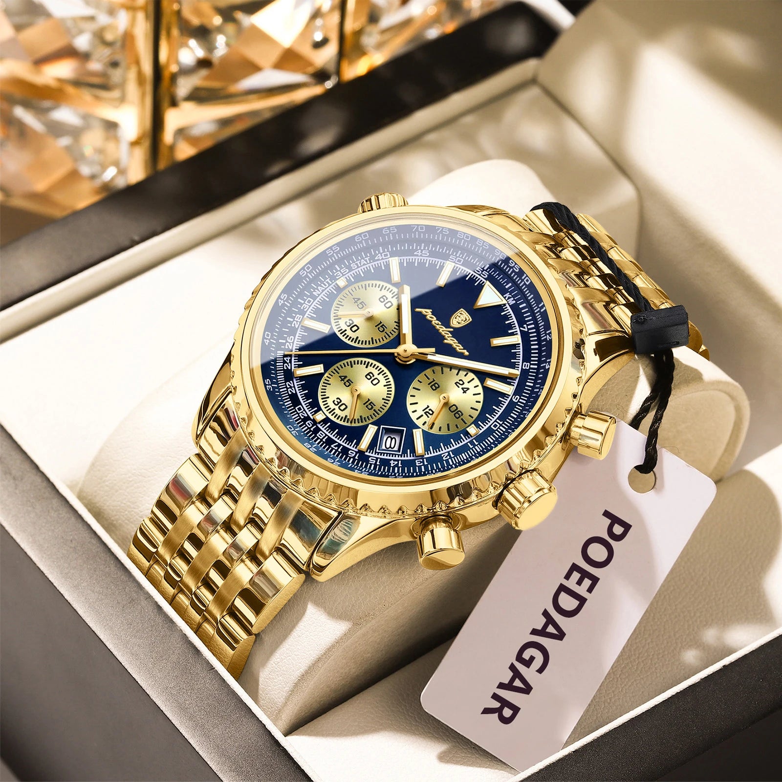 vastara chronograph poedagar s date chronograph stainless watch 6 - classic unisex timepiece with chronograph (USA)