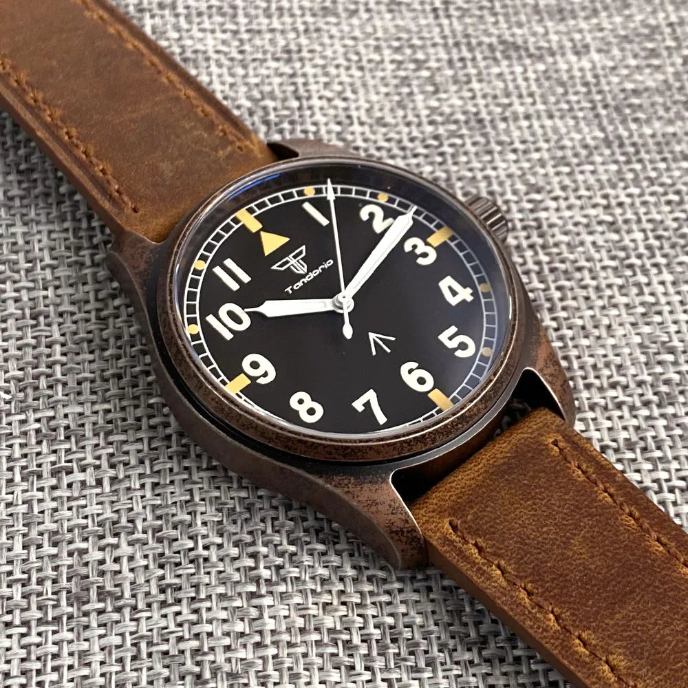 vastara sapphire tandorio retro pilot es nh35a 's bronze plated pvd sapphire crystal 39mm watch 16 - classic unisex