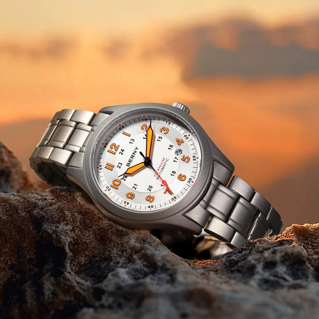 vastara berny full titanium es for sapphire super luminous field pilot date sports easy read watch 5 - sports unisex