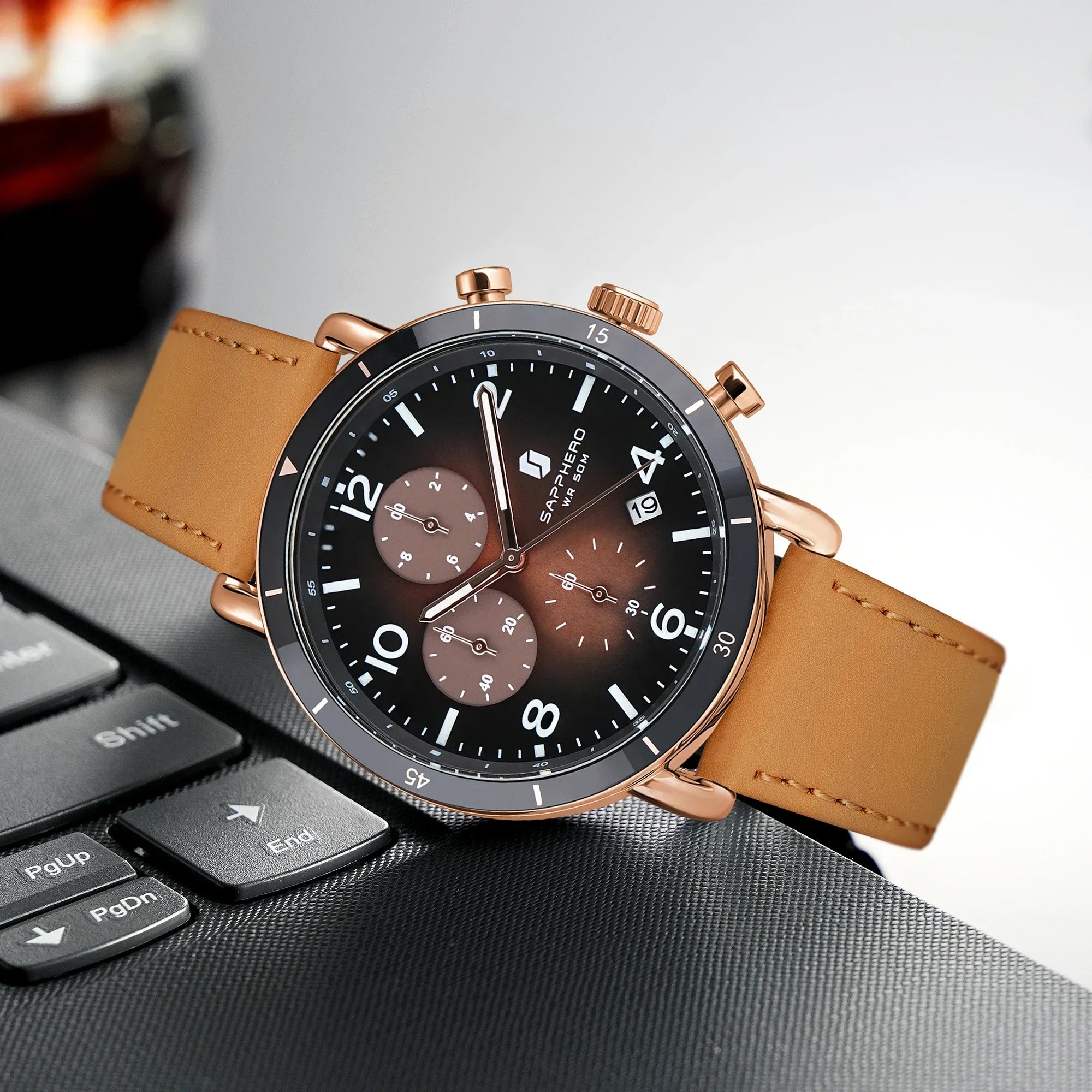 unisex business watch vastara chronograph sapphero classic business - business timepiece with white dial (USA)